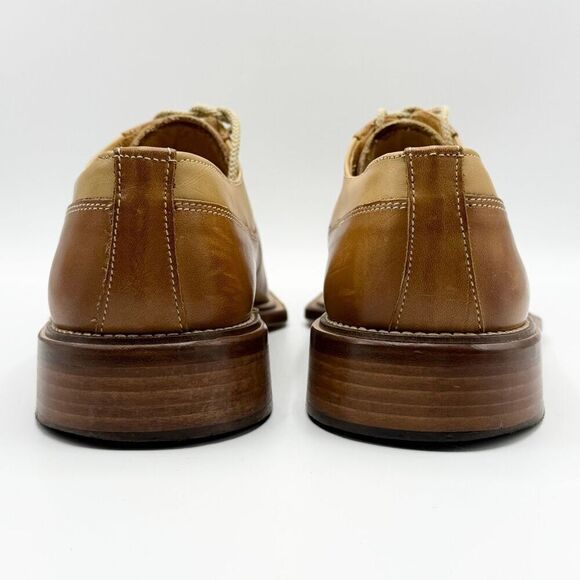 Givaldi Square Split-Stitch Toe Two-Toned Brown Tan Leather Hamdmade in Italy La main image 3